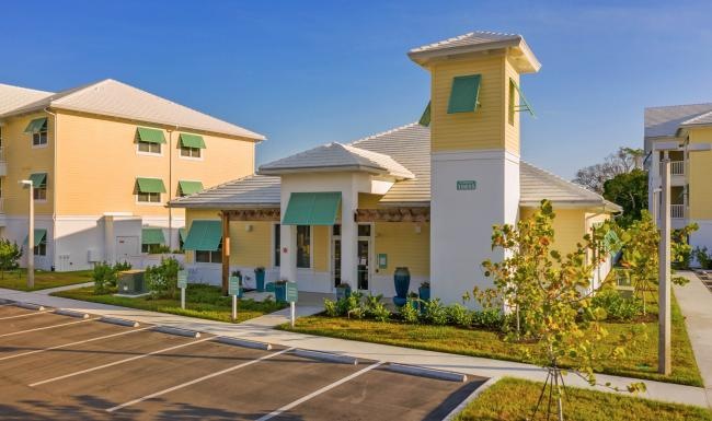 a building with a parking lot